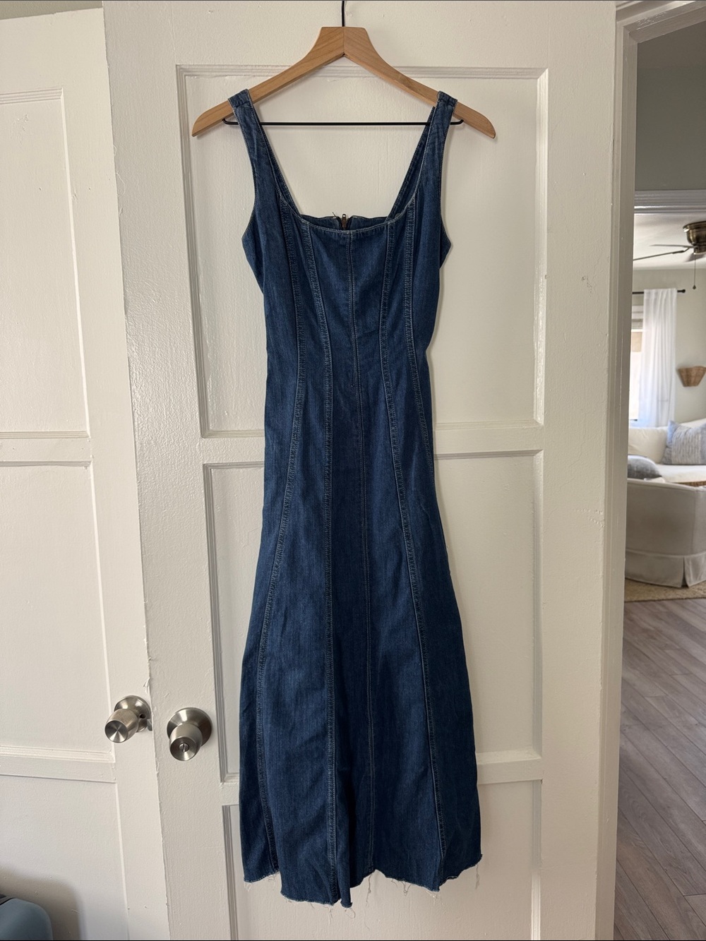 Reformation Dark Blue Denim Fit-and-Flare Dress